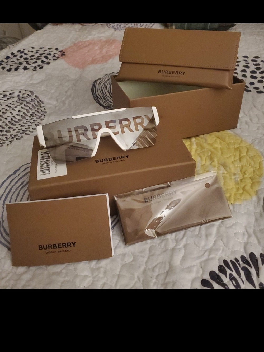 Burberry White-Accented Clear Shield Sunglasses